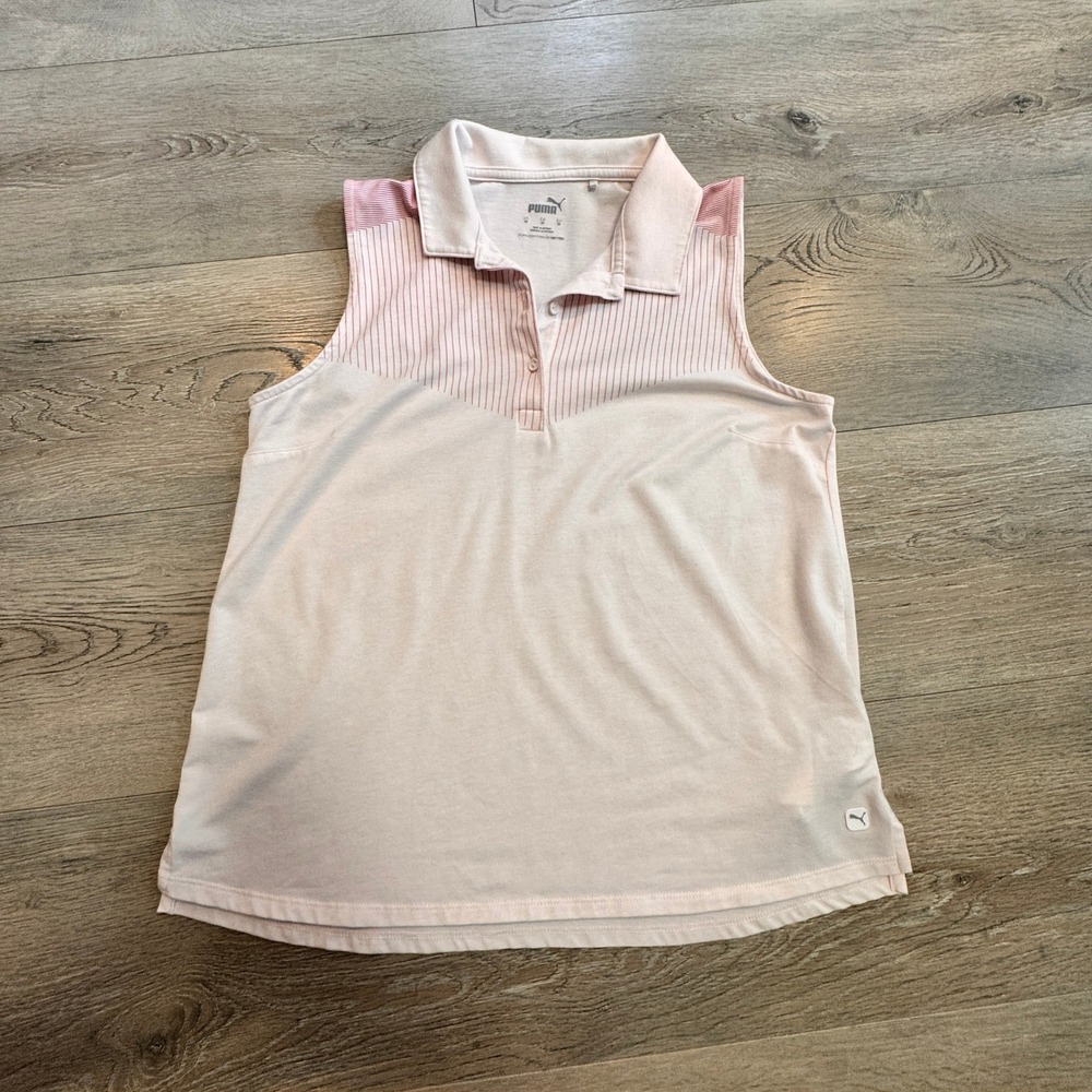 Puma Golf Polo Sleeveless Athletic Tank Top‎ Striped Pink Women's Size Small S